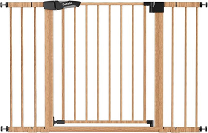 Babelio 29-48" Metal Baby Gate with Brown Wood Pattern, Auto Close Dog Gate PressGuard P7 for The House, Stairs and Doorways, Pressure Mounted Pet Gate with Door, Safety Gate for Child and Pets