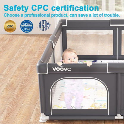 Premium Baby Playpen with Mat, 71x60 Inches Extra Large Playpen for Babies and Toddlers, Indoor & Outdoor Activity Center, Safety Baby Play Pen with Gate Prints