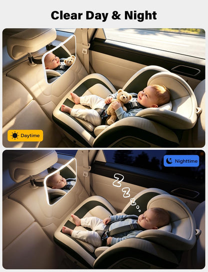 TAZENI Baby Car Mirror - LED Light Baby Car Seat Mirror for Rear Facing with 175° Wide Clear View Anti-Glare, 360° Rotation, Shatterproof, Crash Tested, Safety & Easy Install, espejo para carro bebe