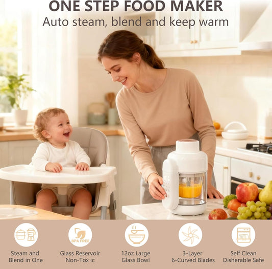 Baby Food Maker Glass 12oz Steamer and Blender Glass Reservoir & Bowl 9 in 1 Baby Puree Maker Dishwasher Safe Food Blender, Timer, Recipe