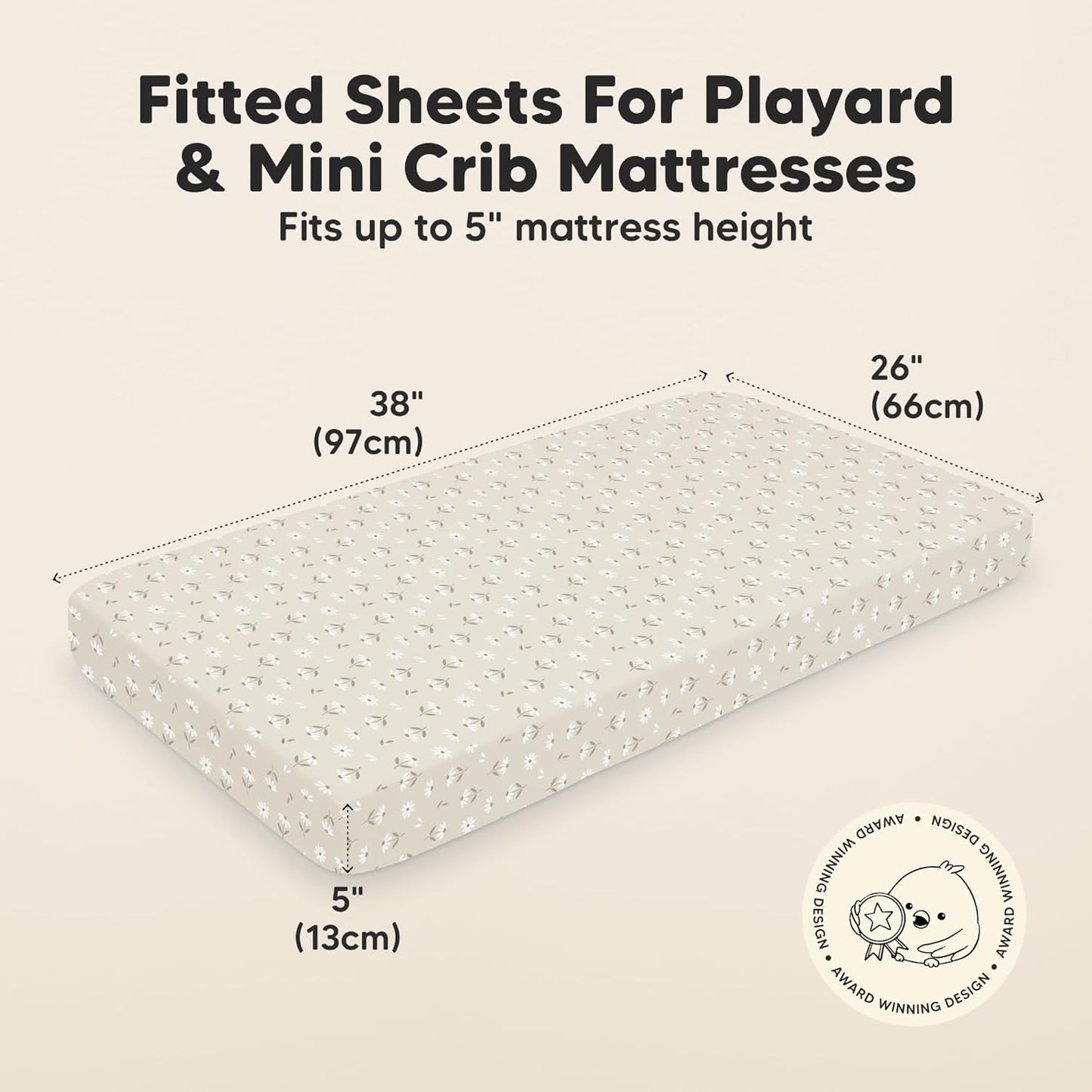 2-Pack Mini Crib Sheets Fitted - 38x26 Pack N Play Sheets for Pack and Play Mattress, Organic Cotton, Soft & Breathable Playard Bedding, Neutral Mini Toddler Bed Cover for Boys, Girls (Dragon Tale)