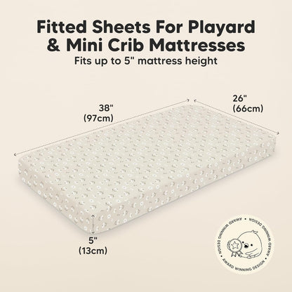 2-Pack Mini Crib Sheets Fitted - 38x26 Pack N Play Sheets for Pack and Play Mattress, Organic Cotton, Soft & Breathable Playard Bedding, Neutral Mini Toddler Bed Cover for Boys, Girls (Dragon Tale)
