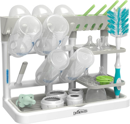 Dr. Brown's Baby Bottle Drying Tower, Stand-Up Countertop Drying Rack with Organized Storage for Baby Essentials, Space Saving Vertical Rack, Gray/White