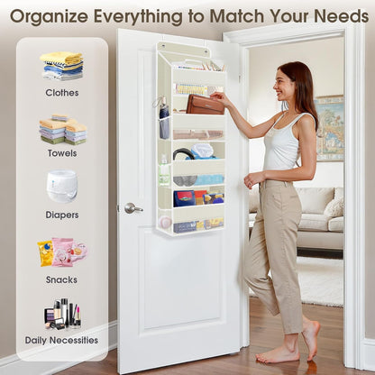 SpaceHacks 1 Pack Over The Door Organizer, Hanging Storage Organizer with Clear Window, 40lb Ultra Sturdy Large Capacity Room Organizer for Pantry Laundry Bathroom Nursery Closet Baby Essential (Grey)