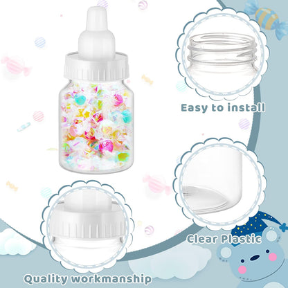 36 Pcs 3.5 Inch Baby Bottle Shower Favor Mini Plastic Candy Bottle Clear Bottles for Baby Shower Mini Feeding Candy Box for Party Favor Gift Decor(Blue)