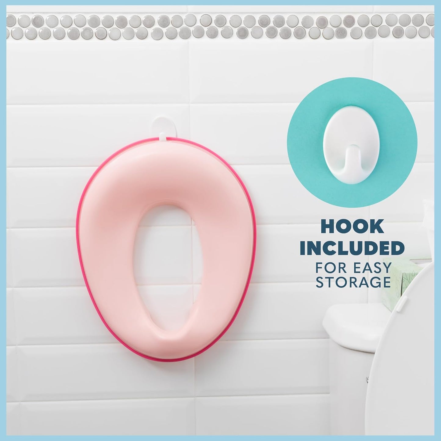 Todays Kids Toddler Potty Training Seat - Toddler Toilet Seat Attachment for Boys & Girls w/Splash Guard, Non-Slip Grip for Secure Fit, Fits Standard Round & Oval Toilets, Storage Hook Included, Pink