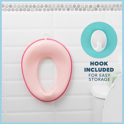 Todays Kids Toddler Potty Training Seat - Toddler Toilet Seat Attachment for Boys & Girls w/Splash Guard, Non-Slip Grip for Secure Fit, Fits Standard Round & Oval Toilets, Storage Hook Included, Pink