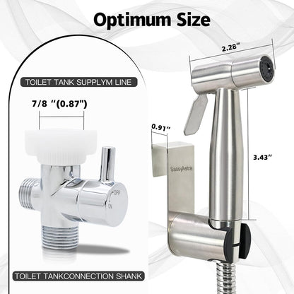 Handheld Toilet Bidet Sprayer — Adjustable Water Pressure, with Hose, Feminine & Pet Wash Kit, Bathroom Hygiene Attachment for Cloth Diaper Cleaning (Quick Install, Stainless Steel)