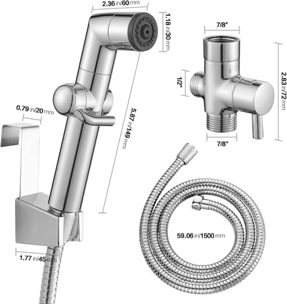 JONKEAN Muslim Shower, Water Pressure Control Toilet Bidet Sprayer, Multi-Function Diaper Sprayer for Toilet, Hand Held Bidet Set Sprayer with Hose, Bracket and T-Valve (Chrome)