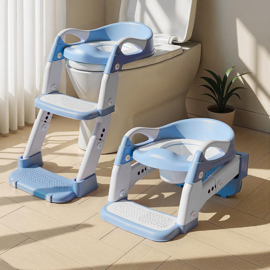 3-in-1 Potty Training Seat & Training Toilet & Potty Chair, Height AdjustableToddler Toilet Seat for Kids, Foldable Potty Training Toilet with Splash Guard & Anti-Slip Steps (Gray)
