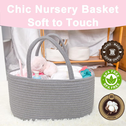 ABenkle Baby Diaper Caddy, Nursery Storage Bin and Car Organizer for Diapers and Baby Wipes, Cotton Rope Diaper Basket Caddy, Changing Table Diaper Storage Caddy