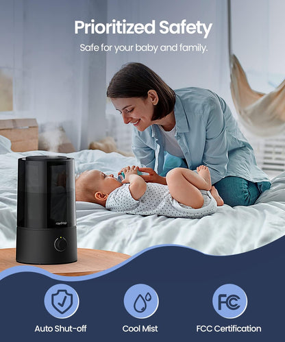 raydrop Cool Mist Humidifiers for Home Babies, 1.70 L Quiet and Small Ultrasonic Humidifier for Bedroom Nightstand, Space Saving, Auto Shut Off - (0.45 Gallon, US 110 V)
