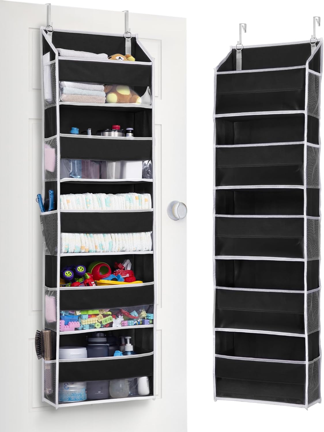 ULG 1 Pack Over Door Organizer with 5 Large and 10 Mesh Side Pockets, 44 lbs Weight Capacity Hanging Storage with Clear Window Kids Toys, Shoes, Diapers, Dark Grey, 5 Layers