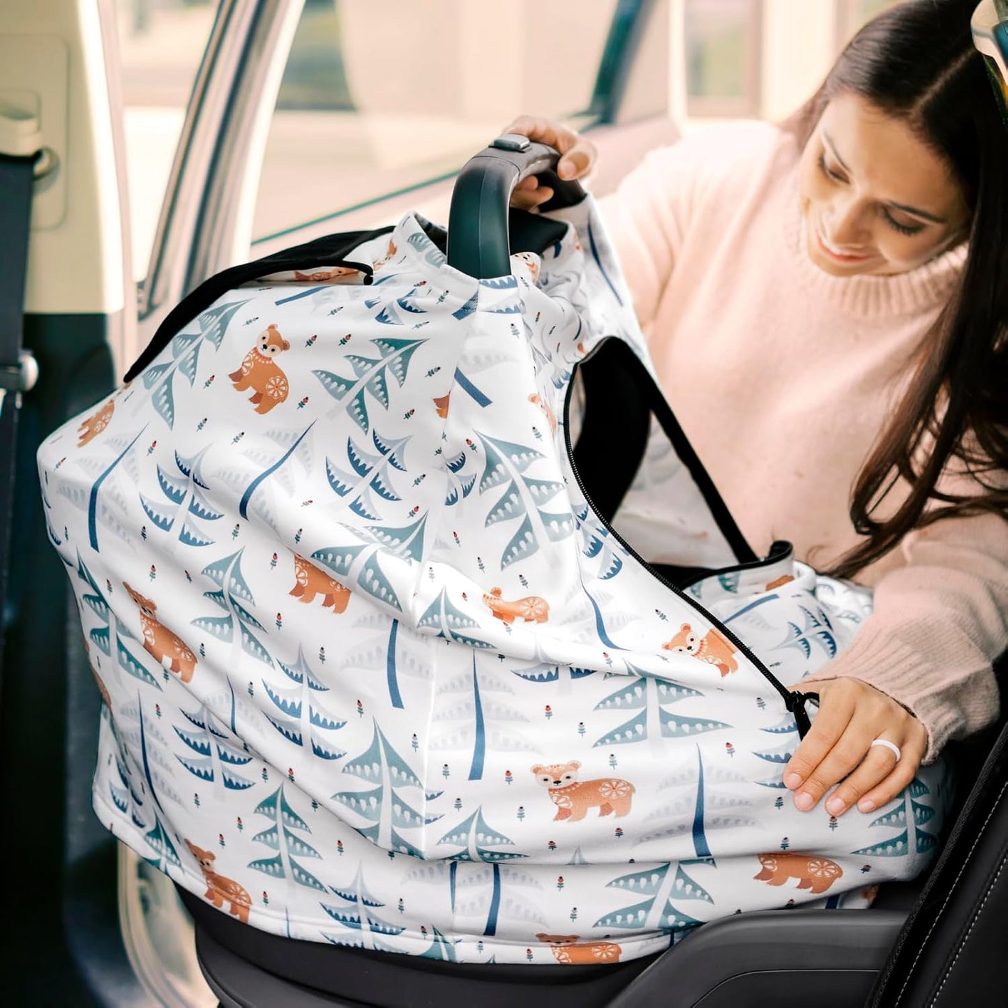 KeaBabies Winter Car Seat Cover Baby, Newborn - Universal Fit Infant Carseat Covers Baby Girl, Boy, Breathable, Lightweight Blanket, Easy to Use Stroller Canopy, Rain, Wind, Sun Shade (Laurel)