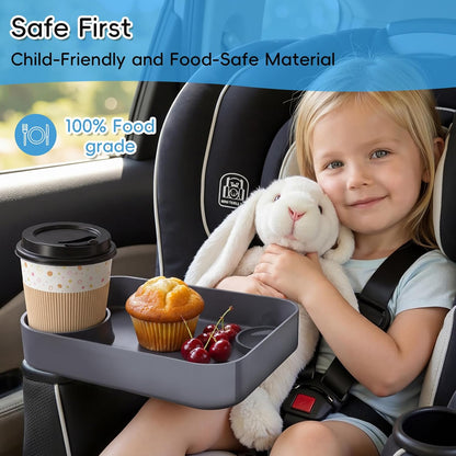 Kids Car Seat Tray, Travel Tray with Cup Holder for Toddler Baby, Kids Car Seat Food Snack Organizer for Road Trip, Stroller Snack Organizer Travel Must Haves Toddler Must Haves (Dark Gray, 1PCS)