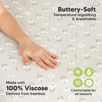 2-Pack Waterproof Pack and Play Sheets, Mini Crib Sheets Fitted for Boy, Girl - 38 x 26 Viscose from Bamboo Pack N Play Mattress Sheets for Graco, Toddler Playard Baby Crib Sheets Neutral (Blue Flax) - Colors A