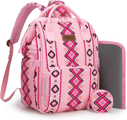 Montana West Wrangler Diaper Bag Backpack Aztec Travel Backpack Purses Western Multi-Function Baby Bags for Mom with Waterproof Insulated Pockets