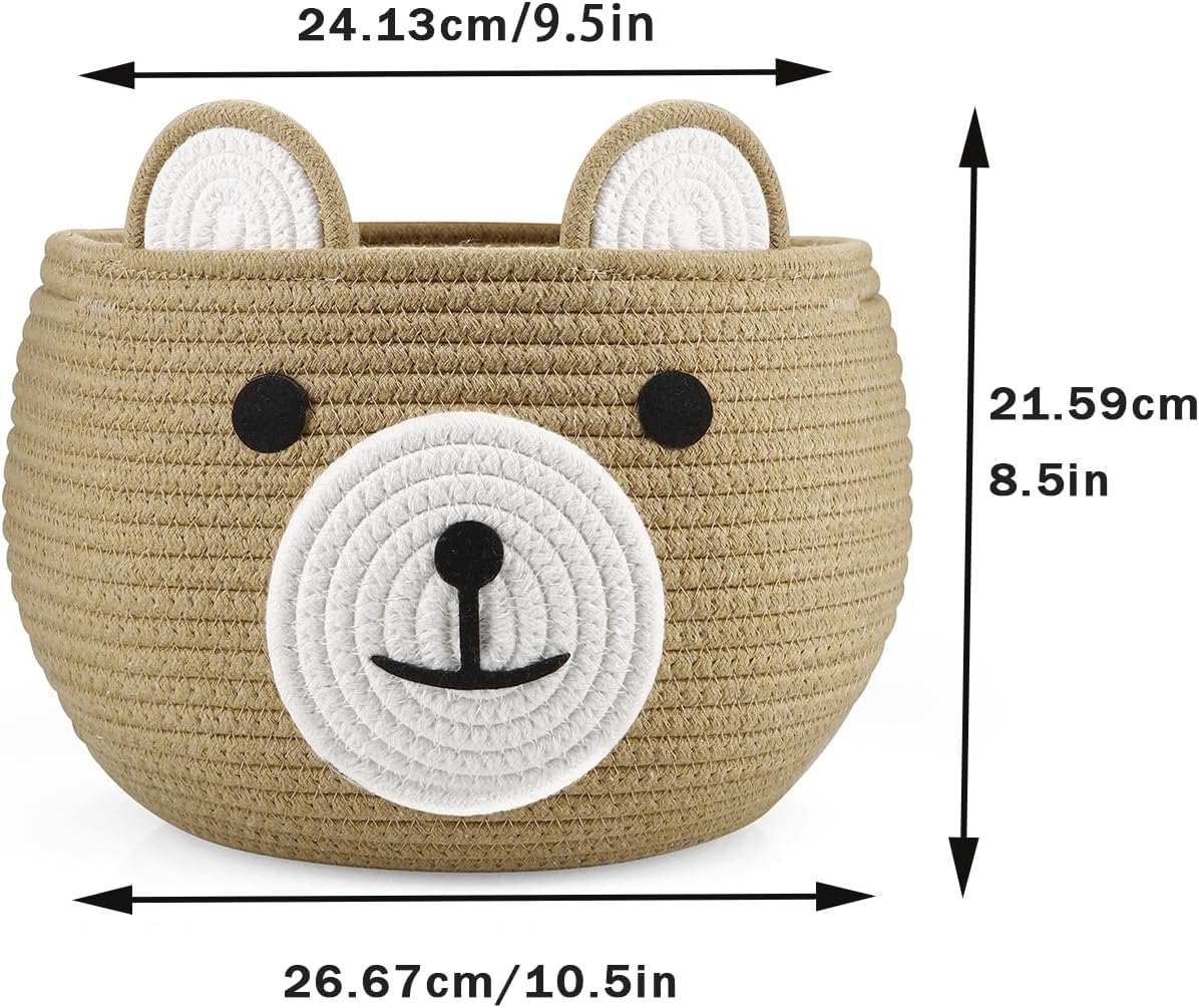 PandaEar Cotton Rope Baby Basket, Baby Gift Basket Nursery Laundry Organizer with Cute Bear Design for Storage Infant Newborn Essentials, Diaper Caddy with Handle (Pink)