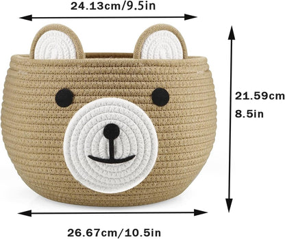 PandaEar Cotton Rope Baby Basket, Baby Gift Basket Nursery Laundry Organizer with Cute Bear Design for Storage Infant Newborn Essentials, Diaper Caddy with Handle (Pink)