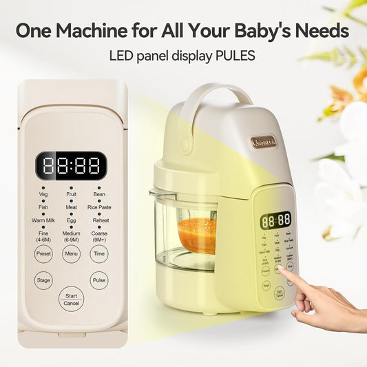 Baby Food Make 10 OZ Baby Food Puree Maker, Steamer Puree Blender with Three Age Groups, Auto Cooking & Grinding, 24-Hour Appointment/Self Cleans/Touch Screen Control, Manual Mode