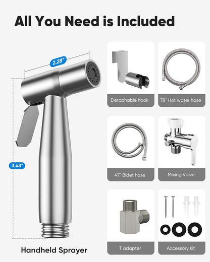 Arofa Handheld Toilet Bidet Sprayer for Toilet-Adjustable Water Pressure Control with Bidet Hose for Feminine Wash, Stainless Steel Brushed Nickel Bidet Faucet Cloth Diaper for Baby Wash