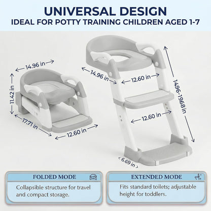 Potty Training Seat - 2026 Upgraded 3-in-1 Foldable Potty Chair with Adjustable Step Stool, Removable Cushion & Splash Guard, Portable Potty Training Toilet for Toddler Boys and Girls (Cyan)