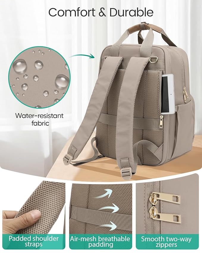 Qualyphant Extra Large Diaper Bag Backpack for Two Kids Twins - Expandable (26-36L) Baby Bag for Mom Girls Boys, Dual Big Compartments - Includes Changing Pad & Stroller Straps, Khaki, Quilted