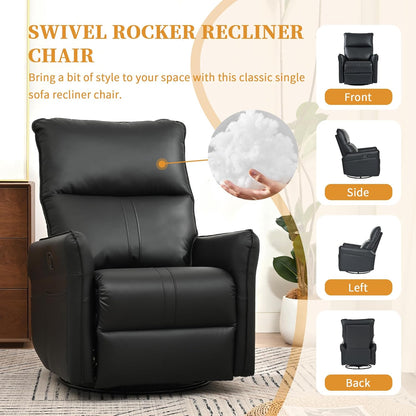 Power Swivel Rocker Recliner Chair for Nursery, Upholstered Snowflake Velvet 270°Swivel Glider Rocker Chair with USB Ports, Small Power Recliners for Small Spaces Living Room