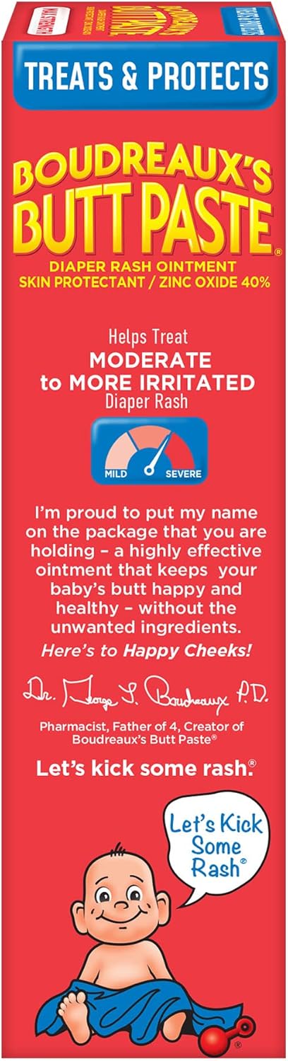 Boudreaux’s Butt Paste Diaper Rash Ointment, Baby Rash Cream Skin Protectant, Fast Relief, Soothing Barrier Cream, Original, Maximum Strength, 2 Ounce Tube (Variety Pack of 2)