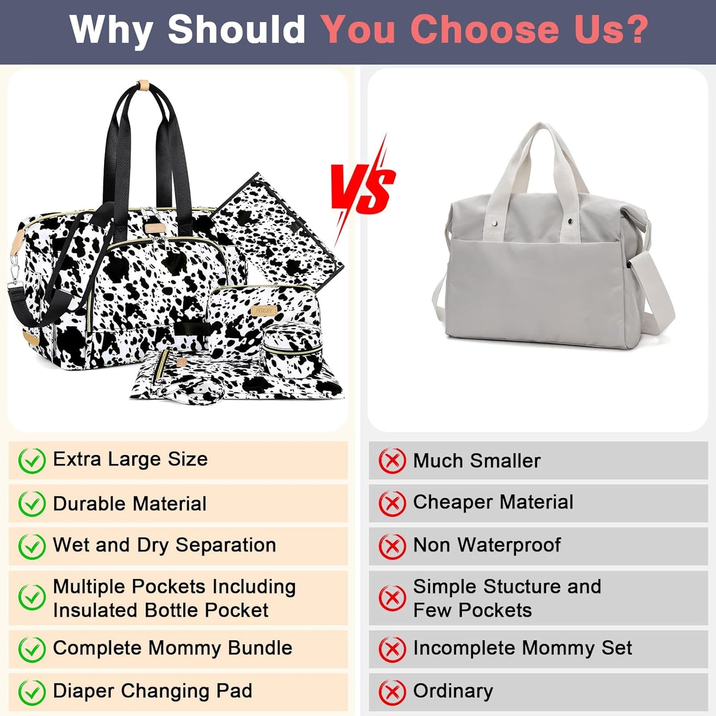 ITIEZY Diaper Bag Tote for Baby - Large Mommy Bag with Portable Changing Pad Pacifier Case, Hospital Bags Travel Baby Bag