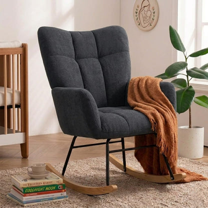 Nursery Rocking Chair, Rocking Chairs for Nursery, Baby Rocker Chair, Glider Rocker, Anti-Tip Safety Design, 440 Lb Weight Capacity, Cotton Fabric Cover, White
