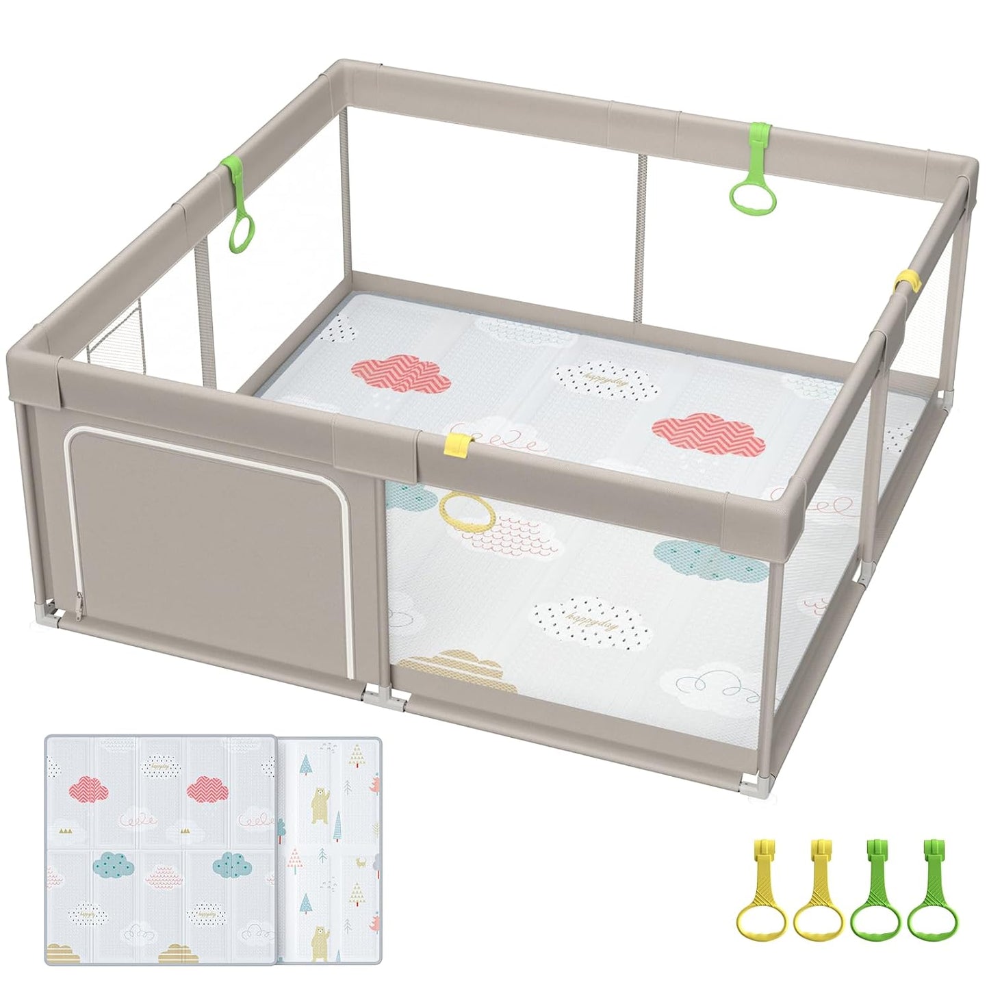 Fodoss Baby Playpen 50×50in, Small Play Pen for Babies and Toddlers, Playpen for Apartment, Play Yard, Activity Fence, Baby Playard with All-Side Mesh, Pull Rings