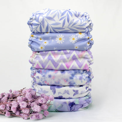 Mama Koala 3.0 Pocket Cloth Diapers for Babies with AWJ Lining, 6 Pack with 6 4-Layer Natural Cloth Diaper Inserts - Reusable and Washable Pocket Diapers(Hardworking Bees) - Colors A