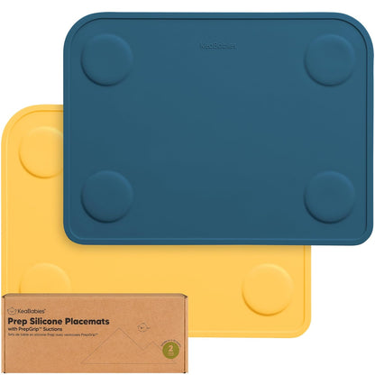 KeaBabies 2pk Silicone Placemats for Toddlers, Kids - 12x9 Non Slip Suction Baby Silicone Placemat for Restaurants, Dining Table,Travel, Easy to Clean, Food Grade/BPA-Free,Small Baby Table Mat(Slate)