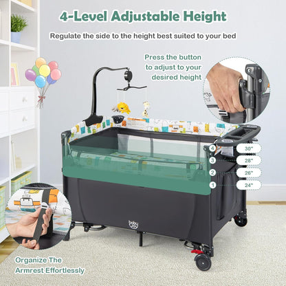 BABY JOY 5-in-1 Pack and Play, Baby Bedside Sleeper with Bassinet, Portable Baby Playard with U-Shaped Diaper Changer, Safety Strap, Multifunction Baby Bassinet Bedside Crib from Newborn to Toddlers