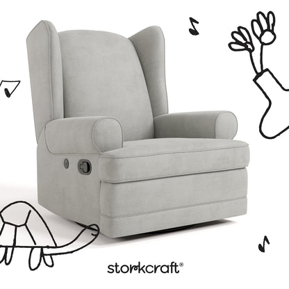 Storkcraft Serenity Glider Recliner Nursery Rocking Chair with USB Charging Port (Ivory) – Premium Upholstered Nursery Glider Recliner with Manual Recline Function, Dual USB Charging