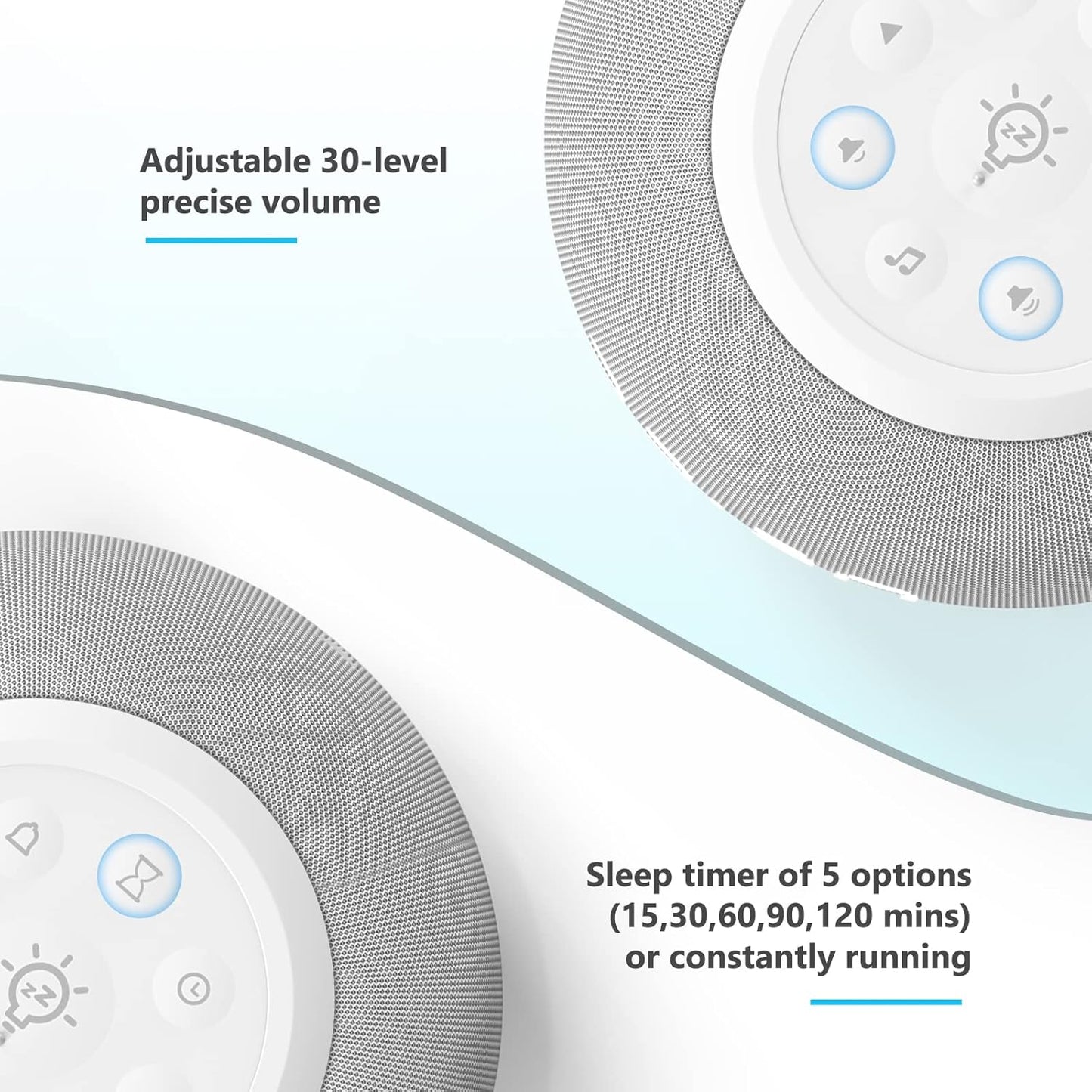 Reacher Auto-Dimmable Alarm Clock White Noise Machine with Night Light, 20 Soothing Sounds, Sleep Timer, Fabric LED Display, Precise Volume Control, Small Sound Machine for Nursery, Baby