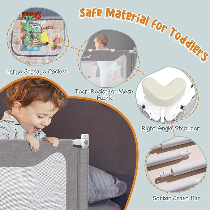 G TALECO GEAR Bed Rail for Toddlers, Stable Protective Bed Side Rails, Baby Bedrail Guard for Twin Full Queen & King Size Bed (74.8 Inch, 1 Piece) ((3 Sides for Full Size) 74.8x74.8x54 Inch)