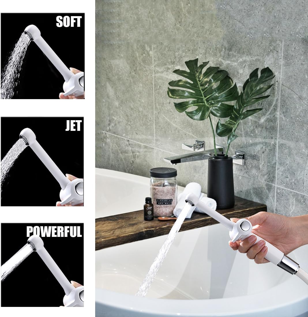 Handheld Bidet Toilet Sprayer, White Bidet Spray for Toilet, Cloth Diaper Sprayer with Backflow Preventer, Adjustable Water Jet Spray with 7.9" Long Wand