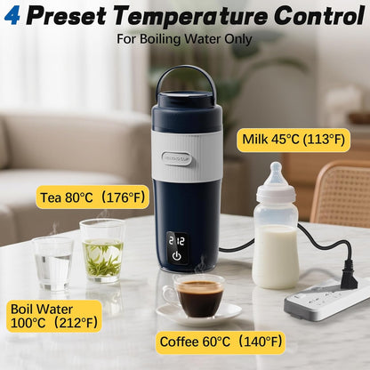 Portable Baby Bottle Warmer, Travel-Friendly with Detachable Battery Base, Type-C Fast Charge, 316 Stainless Steel, Touch Control, 8H Constant Temperature, Child Lock, 95-131°F