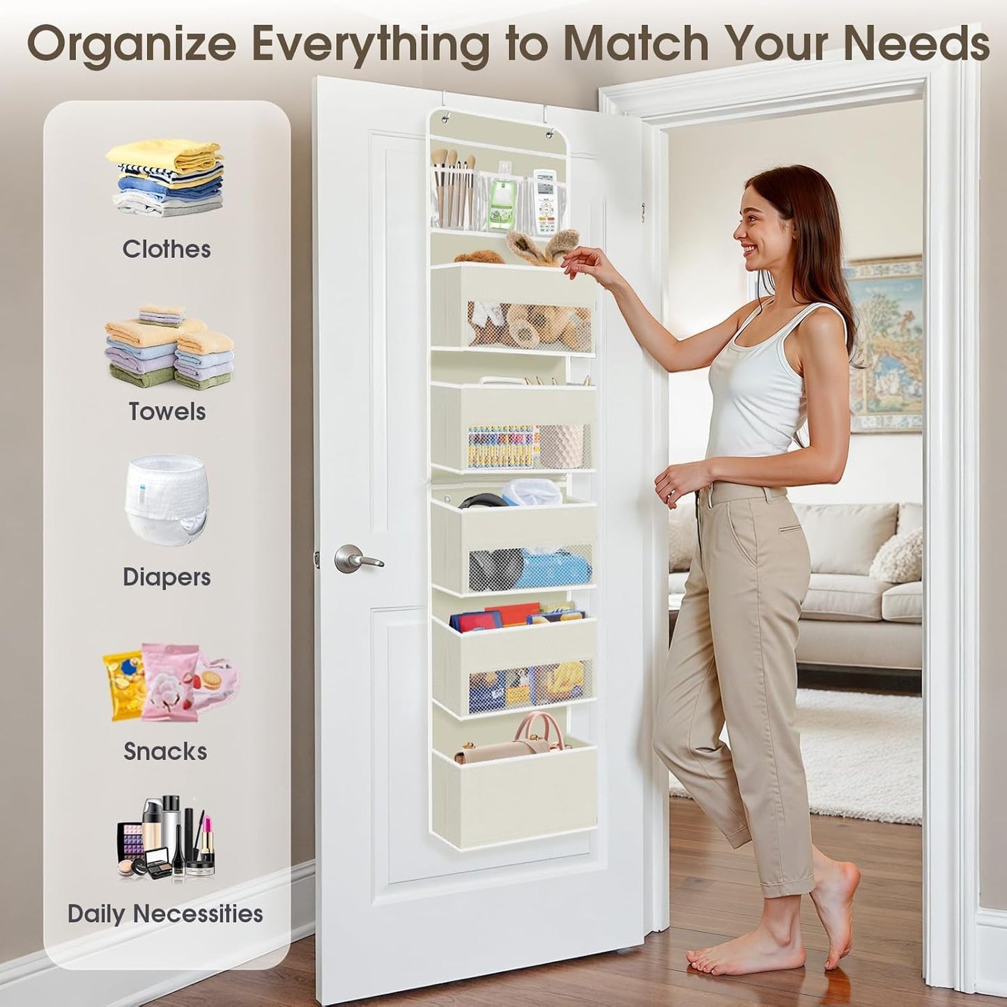 SpaceHacks 1 Pack Over The Door Organizer, Hanging Storage Organizer with Clear Window, 40lb Ultra Sturdy Large Capacity Room Organizer for Pantry Laundry Bathroom Nursery Closet Baby Essential (Grey)
