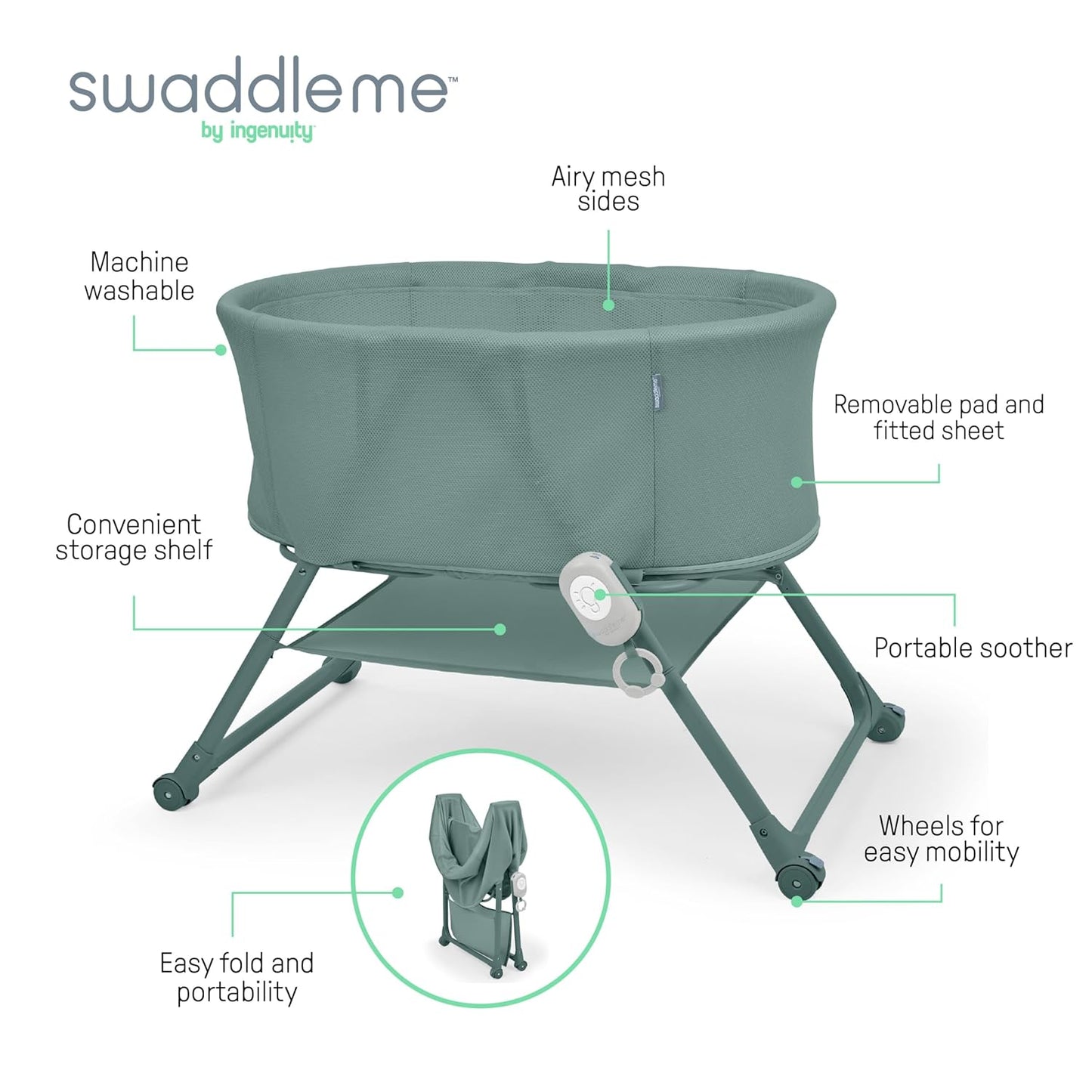 Ingenuity Dream Hero Starlight 3-in-1 Co-Sleeping Bassinet and Crib - Lume (Grey), Unisex, Newborn to 12 Months