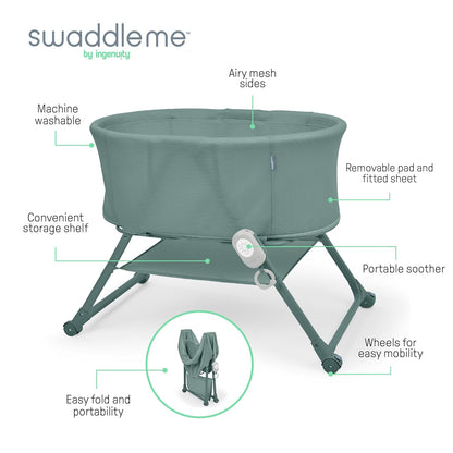Ingenuity Dream Hero Starlight 3-in-1 Co-Sleeping Bassinet and Crib - Lume (Grey), Unisex, Newborn to 12 Months