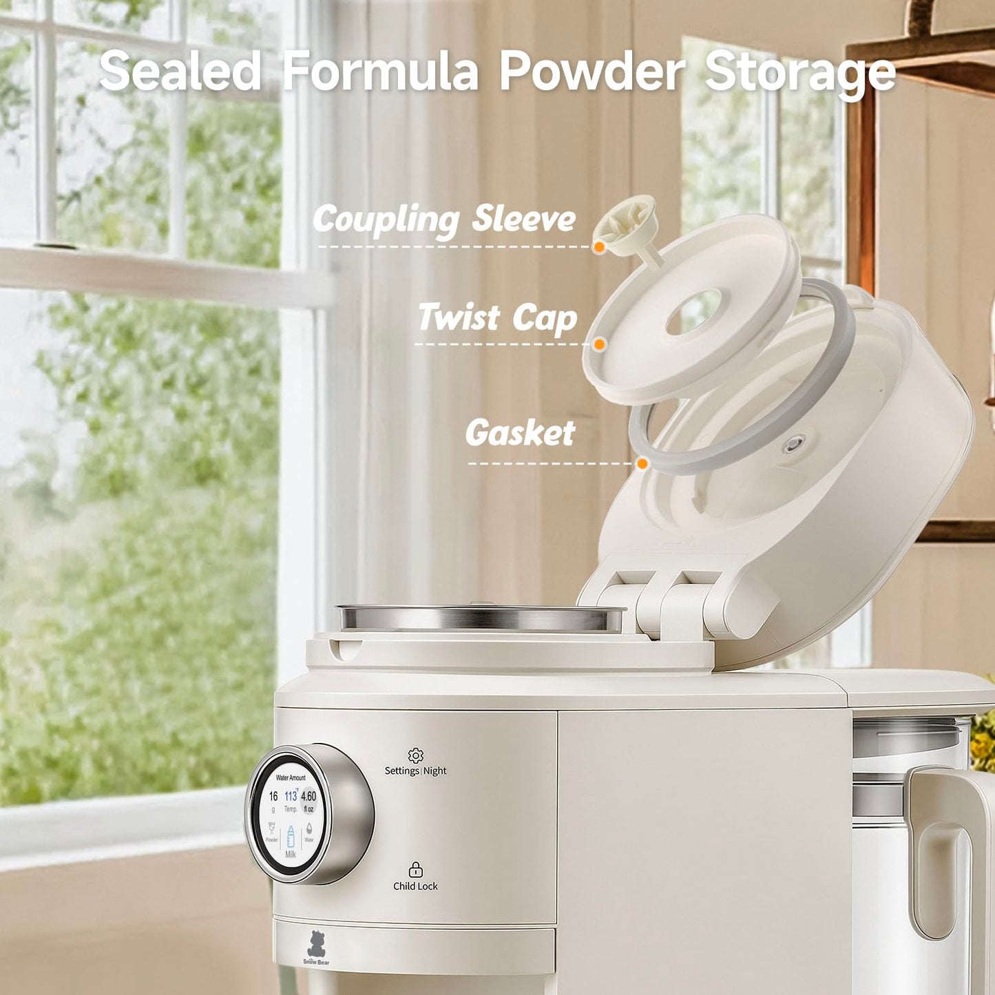 Snow Bear Baby Formula Maker–One Touch Warm Formula Dispenser, Precise Powder Water Ratio & Memory Setting,Sealed Powder Container,Auto Lifting Platform for No Mess fit Most Bottle–Shake Milk by Hand