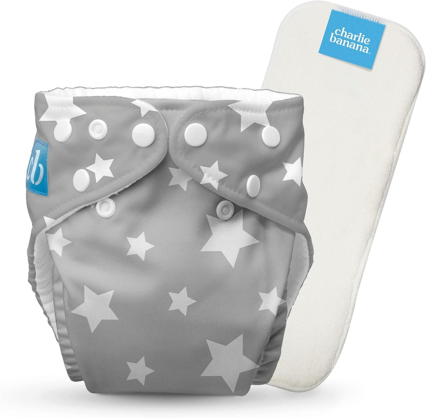 Charlie Banana Cloth Diapers, Reusable, Washable, Adjustable One Size Diaper, for Babies and Toddlers, with Absorbent Insert - Sweet Dreams on Grey, 1 Pack