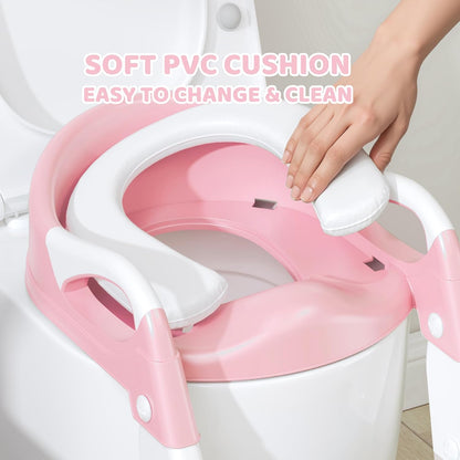 3-in-1 Potty Training Seat & Training Toilet & Potty Chair, Height AdjustableToddler Toilet Seat for Kids, Foldable Potty Training Toilet with Splash Guard & Anti-Slip Steps (Gray)