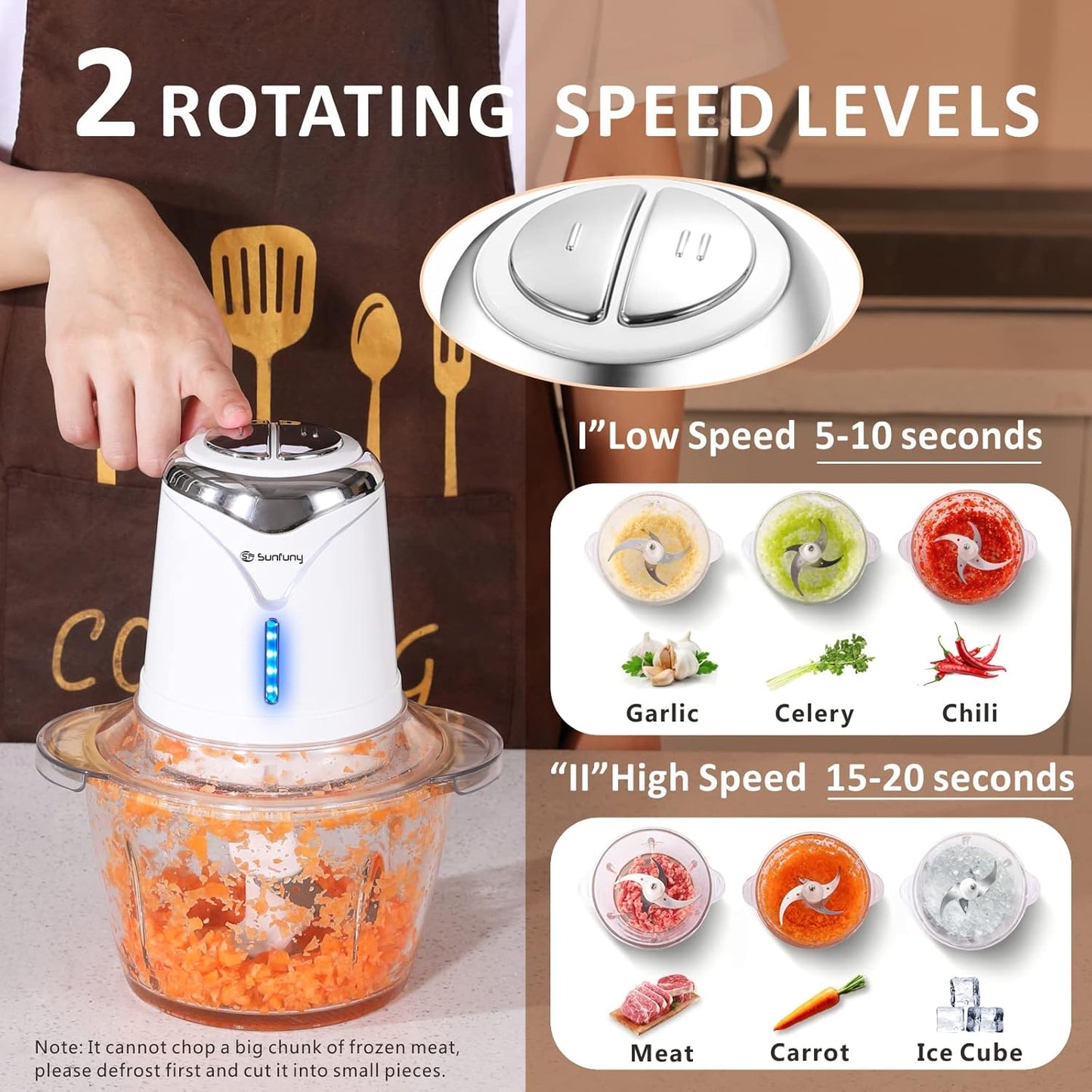 Food Processor Cordless Vegetable Chopper with 5 Cup Stainless Steel Bowl＆6000mAh USB Rechargeable Battery, Electric Garlic Meat Choppers BPA-free Baby Food Processors Blender Mincert(White)