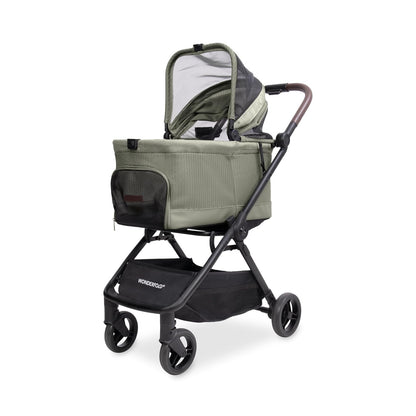 WonderFold Bella Pet Stroller - Autofold Design with Lightweight Aluminum Frame, Breathable Carriage Fabrics and Canopy, Safety Tethers & Easy-Clean Interior - Graphite Black
