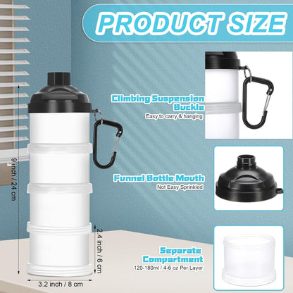 Baderke 2 Pcs Protein Powder Travel Container with Funnels Stand, 4 Layers Stackable Travel Powder Container Formula Supplement Organizer Storage Holder for Workout Fitness(Black)