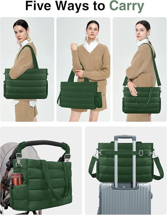 KUBYA Diaper Bag Tote, Puffer Diaper Tote Bags for Women Lightweight Travel Work Hospital Baby Bag Crossbody Mommy Bag